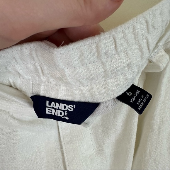 Lands' End White Linen High Waisted Elastic Waist Pants Size 6 - Picture 5 of 7